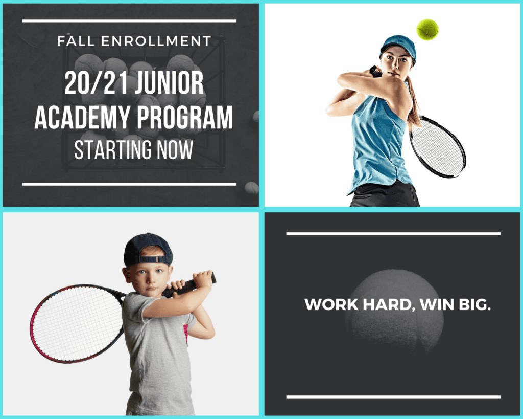 White Text Tennis Sports Photo Collage Now Enrolling!